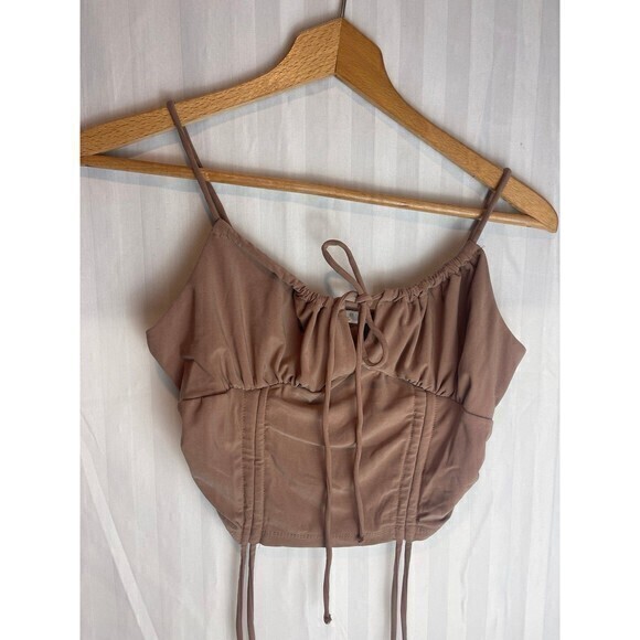 Story On Los Angeles Mocha Drawstring Detail Cami Cropped Top size Small RefM021 - Picture 4 of 6